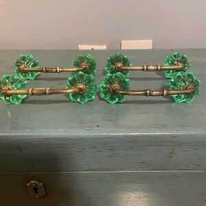 Vintage Green Glass Drawer Pulls